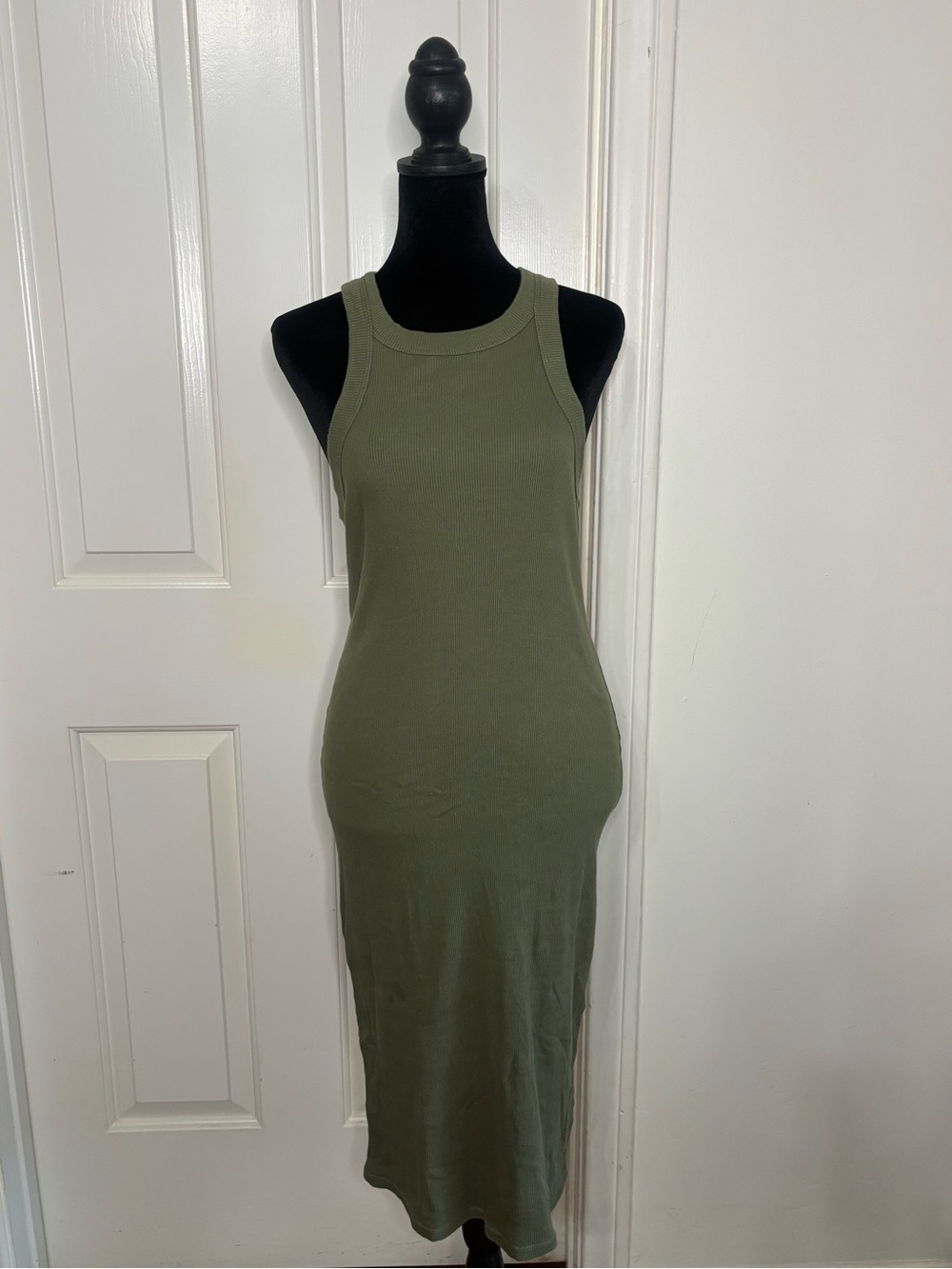 Calvin Klein Jeans Olive Green Sleeveless Ribbed Midi Dress